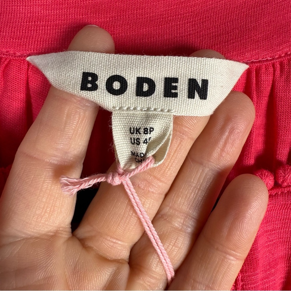 Boden Maddie Trim Jersey Dress Size 8P Flutter Sleeves Pockets Pink Salmon NWT - Picture 7 of 12